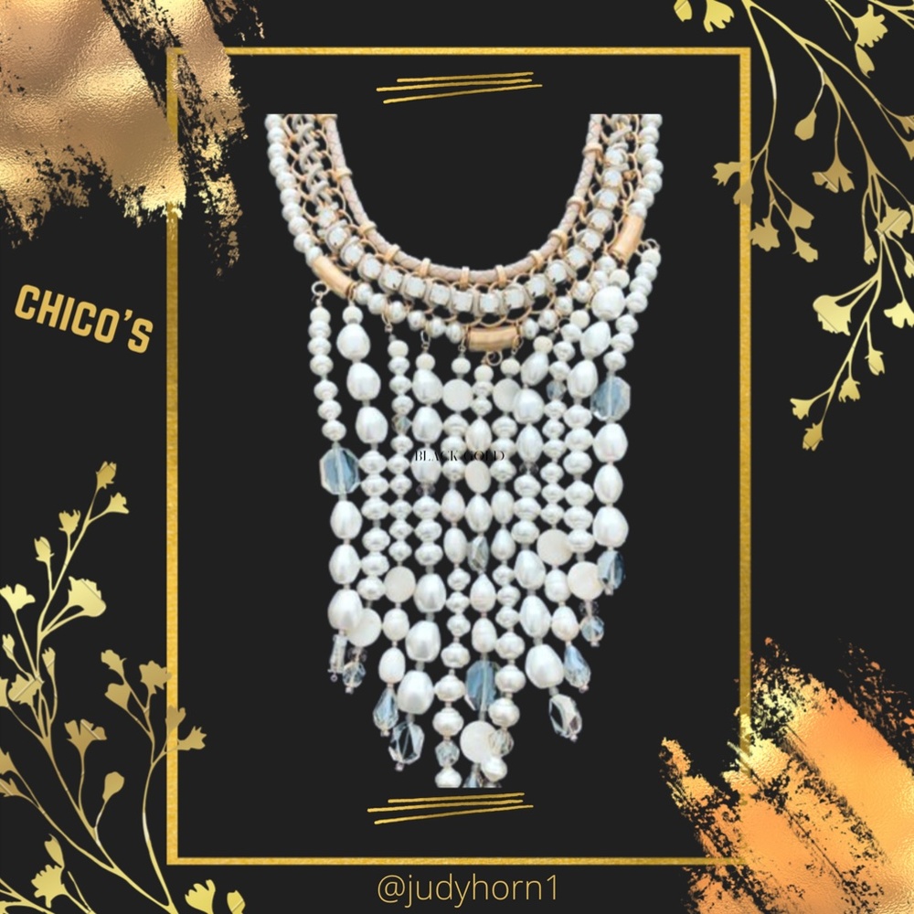 CHICO'S Statement Necklace Goldtone, Rhinestones and Faux Pearls